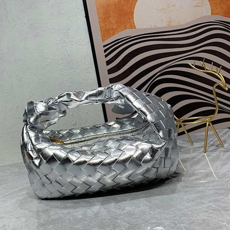 Jodie Mini Metallic Leather Tote Bag in Silver - Bottega Veneta